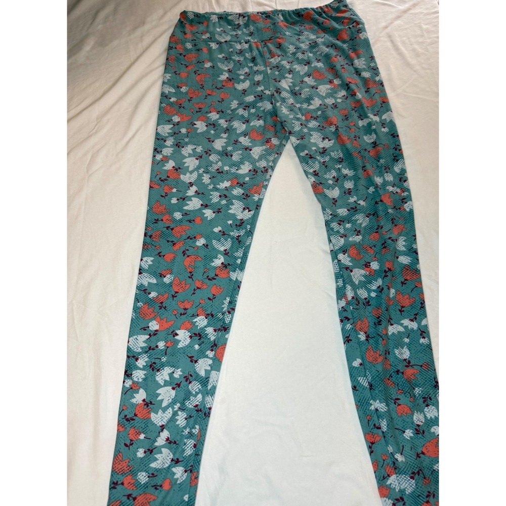 LuLaRoe Leggings Bundle Tall & Curvy TC Floral Geometric Blue Teal 2 Pack - Picture 9 of 14